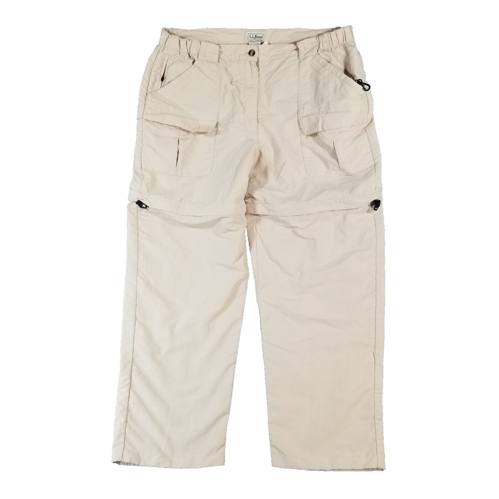 LL‎ Bean Convertible Cargo Pants Mens L Beige Nylon Hiking Shorts Outdoor